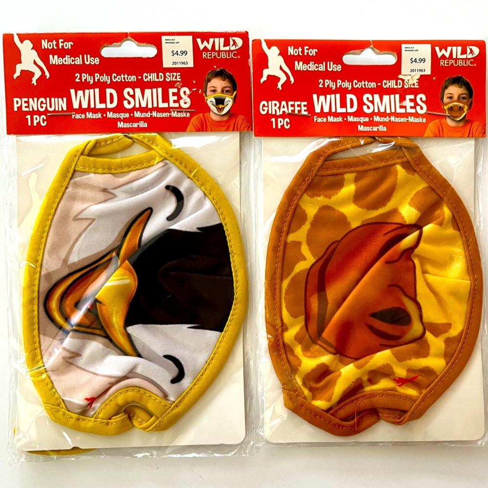 Wild Smiles Child Size Reusable Penguin and Giraffe Face Mask